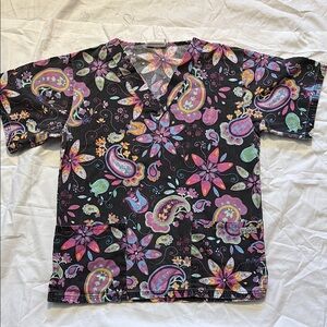 Colorful Paisley Floral Scrub Top